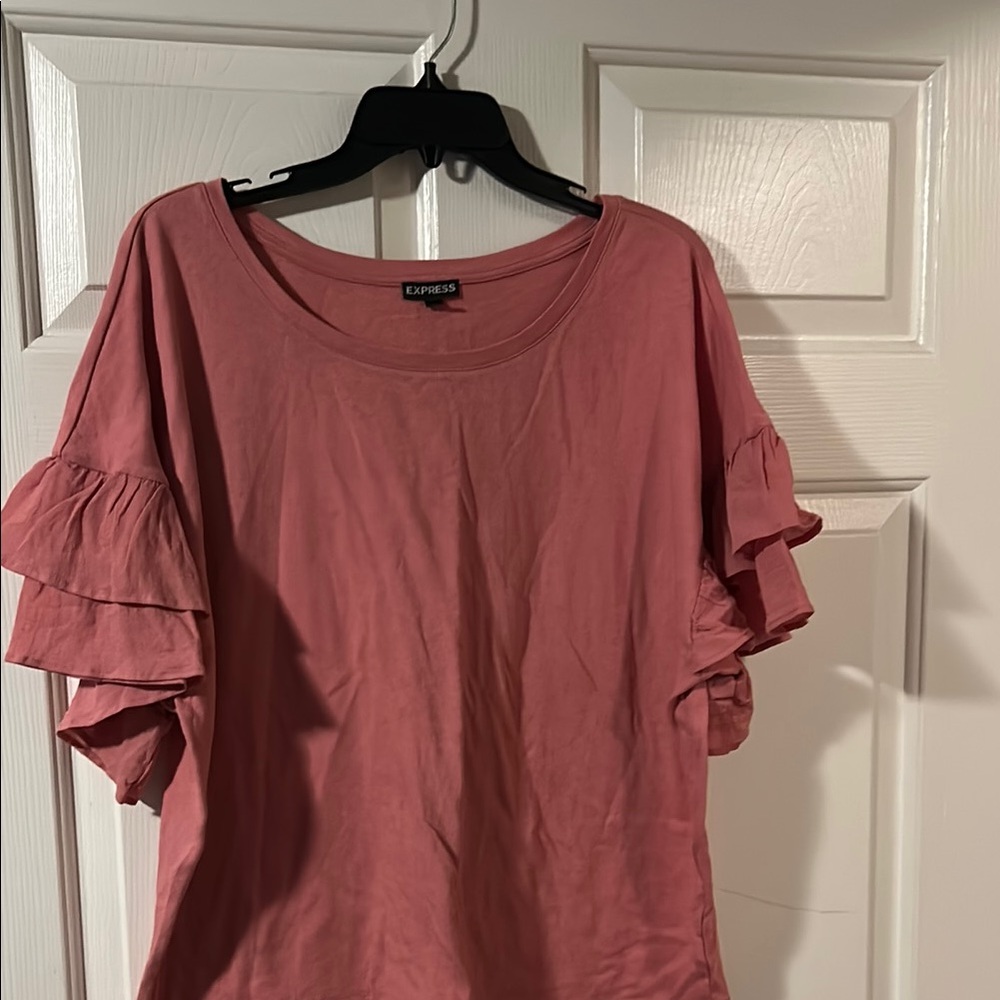Express Women's Pink Ruffle Sleeve Top